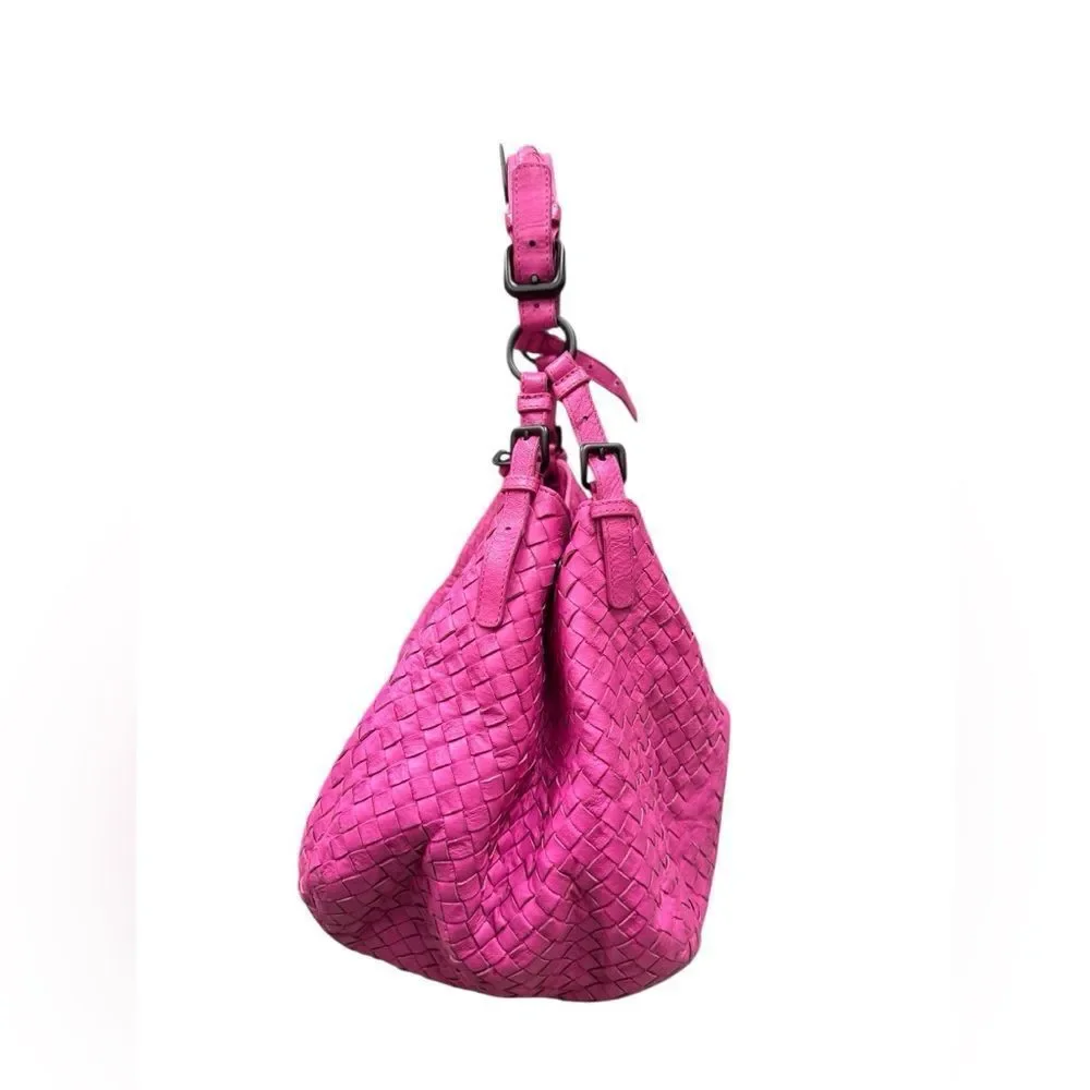 Bottega Veneta Barbie Pink Intreciatto Woven Parachute Leather Shoulder Hobo Bag